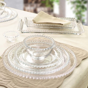 4 Person Bella Perle 15 Piece Dinner Plate, Side Plate, Bowl, Serving Plate & Dip Bowls Glass Dinner Set Gift Idea