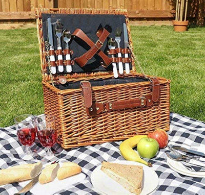 4 Person Wicker Picnic Basket Set, Waterproof Blanket Picnic Blankets