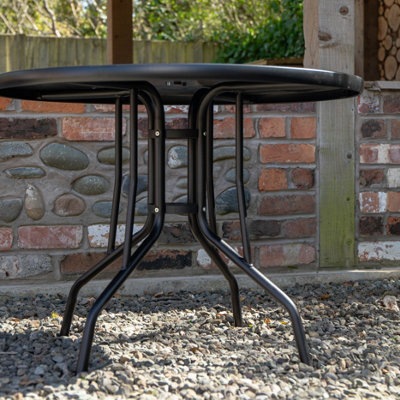 4 Person Round Black Garden Patio Table with Glass Top & Parasol Hole - 5