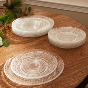 4 Person Set of 8 Parisian Glass Dinner Plates & Side Plates Serving Dish Gift Idea