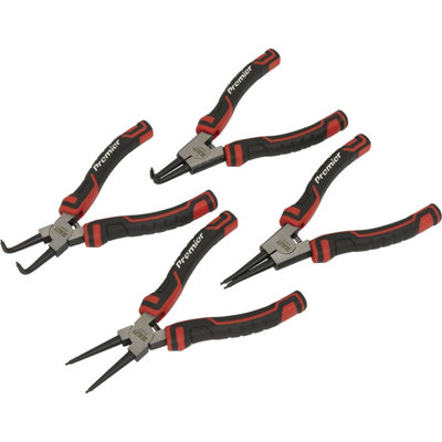 4 Piece 180mm Circlip Pliers Set - Spring Loaded Jaws - Forged Non-Slip Tips