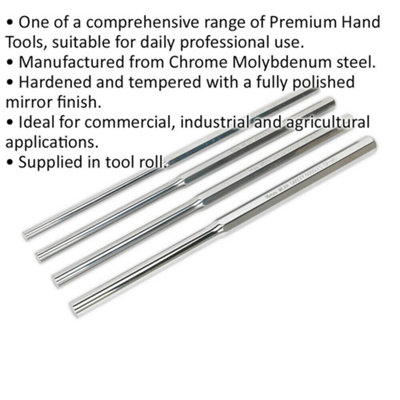 4 Piece 350mm Extra-Long Parallel Pin Punch Set - Hardened & Tempered - Chromoly