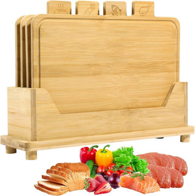 4 Piece Bamboo Chopping Board Set with Tag Classification, Juice Groove ...