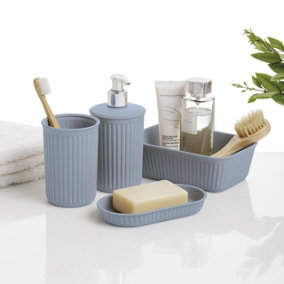 4 Piece Bathroom Accessory Set with Soap Dispenser, Toothbrush Tumbler, Soap Dish & Organiser for Bath, Shower or Sink - Blue