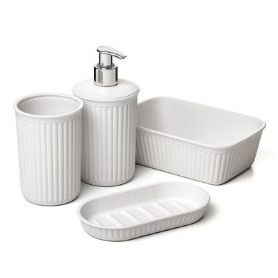 4 Piece Bathroom Accessory Set with Soap Dispenser, Toothbrush Tumbler, Soap Dish & Organiser for Bath, Shower or Sink - White Price Comparisons | Compare The Build