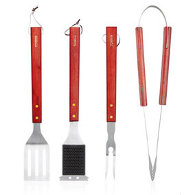 4 Piece BBQ Tools Set with Red Maple Wood Handles