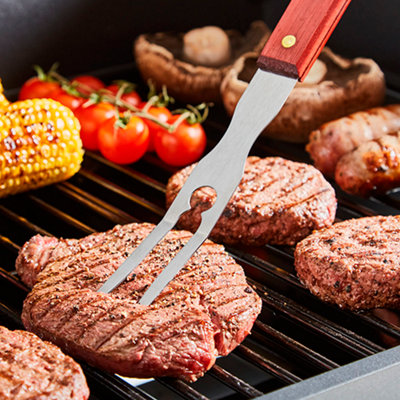 4 Piece BBQ Tools Set with Red Maple Wood Handles