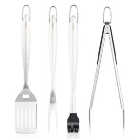 4 Piece BBQ Tools Set with Stainless Silver Handles