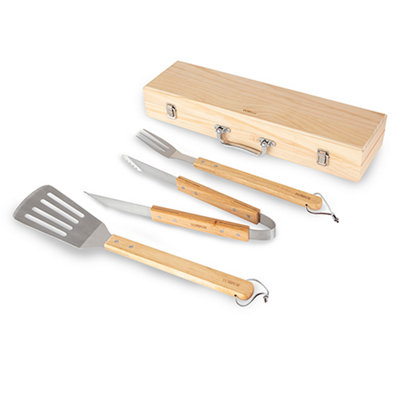 4 Piece BBQ Tools Set with Wood Handles