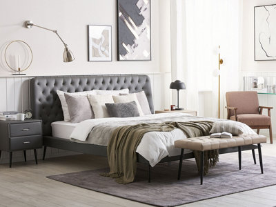 4 Piece Bedroom Set Faux Leather EU King Size Grey ESSONNE