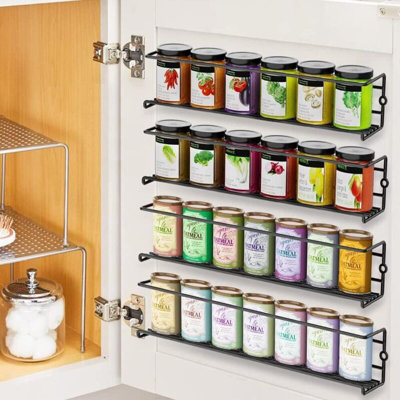 4 Piece Black Metal Wall Mounted Spice Rack Set with Adhesive or Screw ...