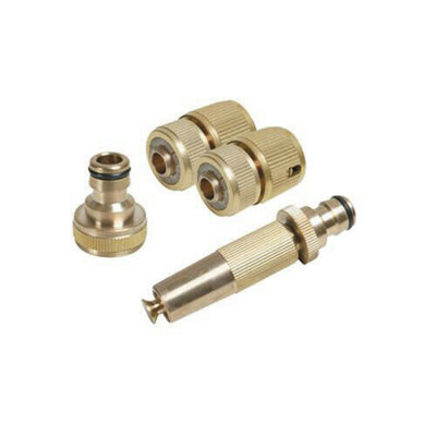 4 Piece Brass Fitting Set For Pipes Spray Nozzle Quick Connector Tap