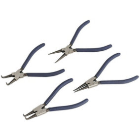 4 Piece Circlip Pliers Set - Spring Loaded Jaws - Hardened & Tempered Steel