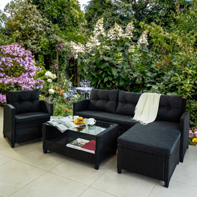4 Piece Corner Charcoal Grey Rattan Luxury Garden Furniture Set
