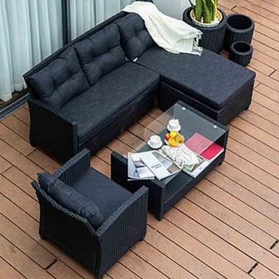 4 Piece Corner Charcoal Grey Rattan Luxury Garden Furniture Set