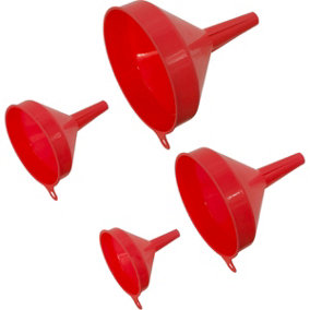 4 Piece Fixed Spout Funnel Set - 77mm 96mm 113mm & 138mm Funnels - Hanging Tabs