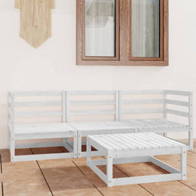 4 Piece Garden Lounge Set White Solid Wood Pine