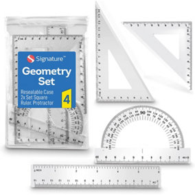 4 Piece Geometry Sets for Secondary School - 2x Set Square, Ruler Set & Protractor Set for Secondary School - Maths Sets