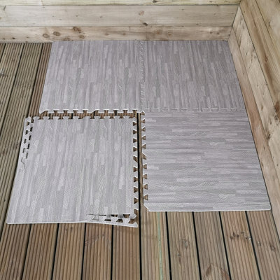 4 Piece Grey Wood Effect EVA Foam Floor Protective Mats 60x60cm Each Set  Gyms, Garages, Camping, Covers 1.44 sqm (15.5 sq ft)