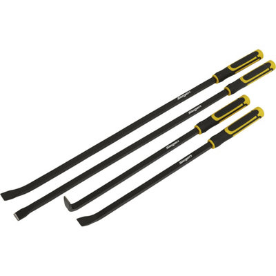 4 Piece Heavy Duty Angled Pry Bar Set - Hammer- Heat Treated Steel Shafts