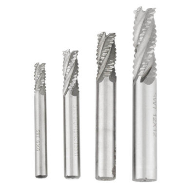 4-Piece HSS Roughing End Mill Set with 4 Flutes for CNC-M6,M8,M10,M12 Sizes