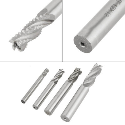 4-Piece HSS Roughing End Mill Set with 4 Flutes for CNC-M6,M8,M10,M12 Sizes