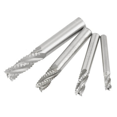 4-Piece HSS Roughing End Mill Set with 4 Flutes for CNC-M6,M8,M10,M12 Sizes