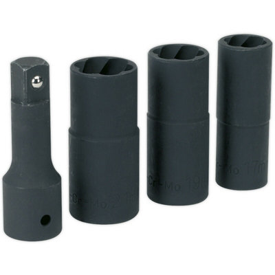 4-Piece Impact Socket Set for Wheel Nut Removal - 1/2" Drive with Fluted Extension