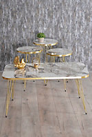 4 Piece Living Room Table Set Grey and Gold