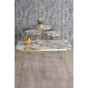 4 Piece Living Room Table Set Grey and Gold