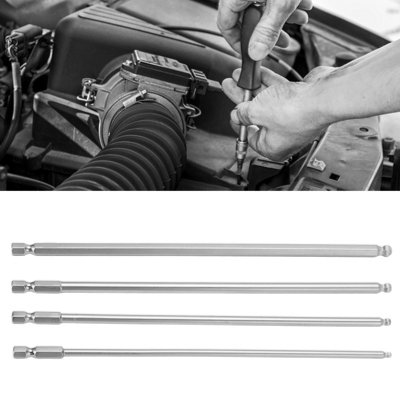 4-Piece Magnetic Hex Screwdriver Bit Set - S2 Steel, Metric Ball Head, 1/4" Shank, 200mm Length