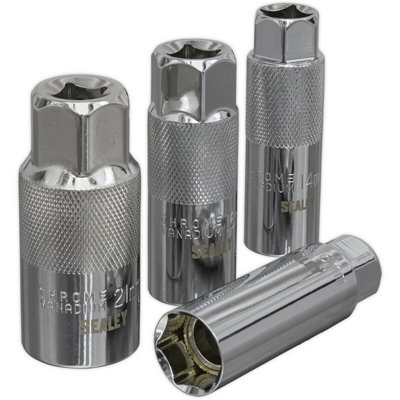 4 Piece Magnetic Spark Plug Socket Set - Durable Steel WallDrive Sockets for Precision Work