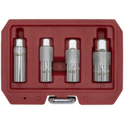 4 Piece Magnetic Spark Plug Socket Set - Durable Steel WallDrive Sockets for Precision Work