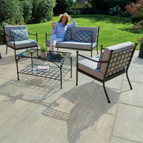 4 Piece Metal Sofa, Chair & Table Set with Cushions - Weather Resistant Outdoor Garden Furniture for Patio, Decking or Yard