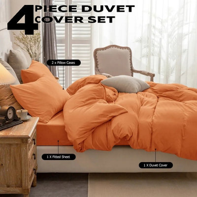 4-Piece Plain Dyed Duvet Cover Reversible Quilt Cover With Fitted Sheet + Pillowcases Single Double King S.King Sizes Complete Set