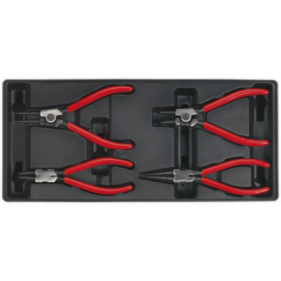 4 Piece Premium Circlip Pliers Set with Modular Organizer Tray for Tool Storage
