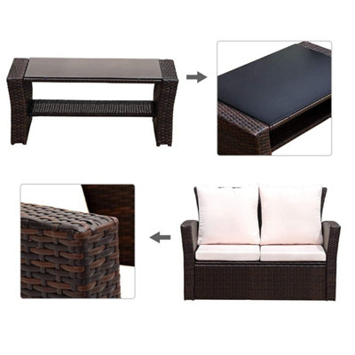 4 Piece Rattan Garden Furniture Set Chairs Coffee Table Cushions Outdoor Patio - 3