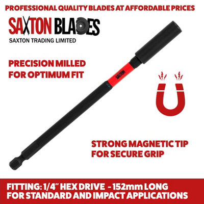 4 Piece Saxton Magnetic 60mm and 152mm Professional Impact Bit Holders with 1 x PZ2 & 1 x PH2 Screwdriver Impact Bits