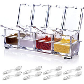 4 Piece Seasoning Box, Transparent Spice Storage Containers with Spoons