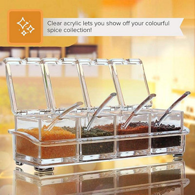 4-Piece Spice Box Set Clear Acrylic Storage Containers with Lids and ...