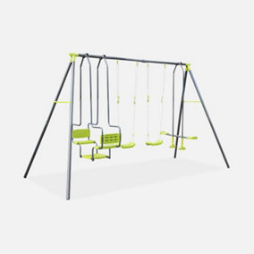 4-piece swing set 6-seat set with 2 swings 1 tandem swing and 1 two-seated glider height 223cm outdoor play equipment - Meltem