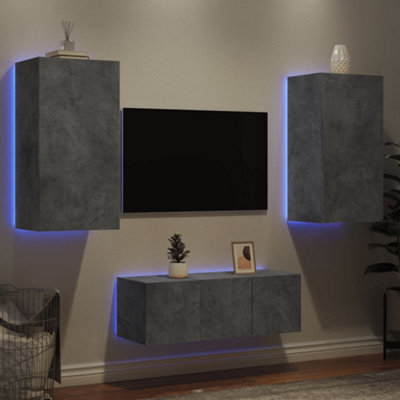 4 Piece TV Wall Units with LED Concrete Grey Engineered Wood