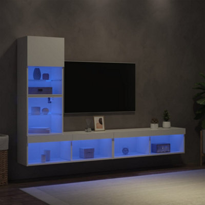 4 Piece TV Wall Units with LED White Engineered Wood