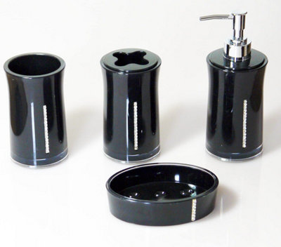 4 Pieces Acrylic Bathroom Accessories Set Black DIY at B&Q