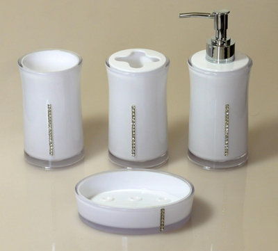 4 Pieces Acrylic Bathroom Accessories Set - White - 3