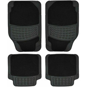 4 Pieces Heavy Duty Rubber With Carpet Universal Car Mat Non-Slip For Cars SUV Truck & VAN Water Proof Luxury Floor Mat Set Black