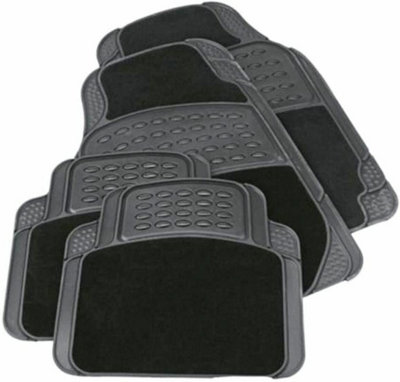 4 Pieces Heavy Duty Rubber With Carpet Universal Car Mat Non Slip For Cars SUV Truck