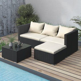 4 Pieces Patio Furniture Sets Outdoor Sofa with Washable Cushions and Glass Table(Black)