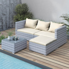 4 Pieces Patio Furniture Sets Outdoor Sofa with Washable Cushions and Glass Table(Grey)
