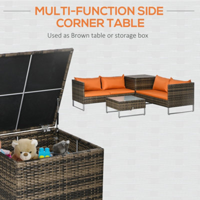 4 Pieces Rattan Sofa Loveseat Garden Table Set w/ Cushions Storage Table Orange - 4